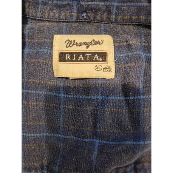 Wrangler Riata Men’s Plaid Button Down Shirt Blue Long Sleeve XL 17.5 34/35 - Picture 3 of 4